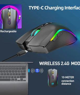 HXSJ T69 ergonomics Portable Cordless 2.4G Rgb Wireless gaming Mouse Laptop Computer Wireless Mouse for game pc Nevolta