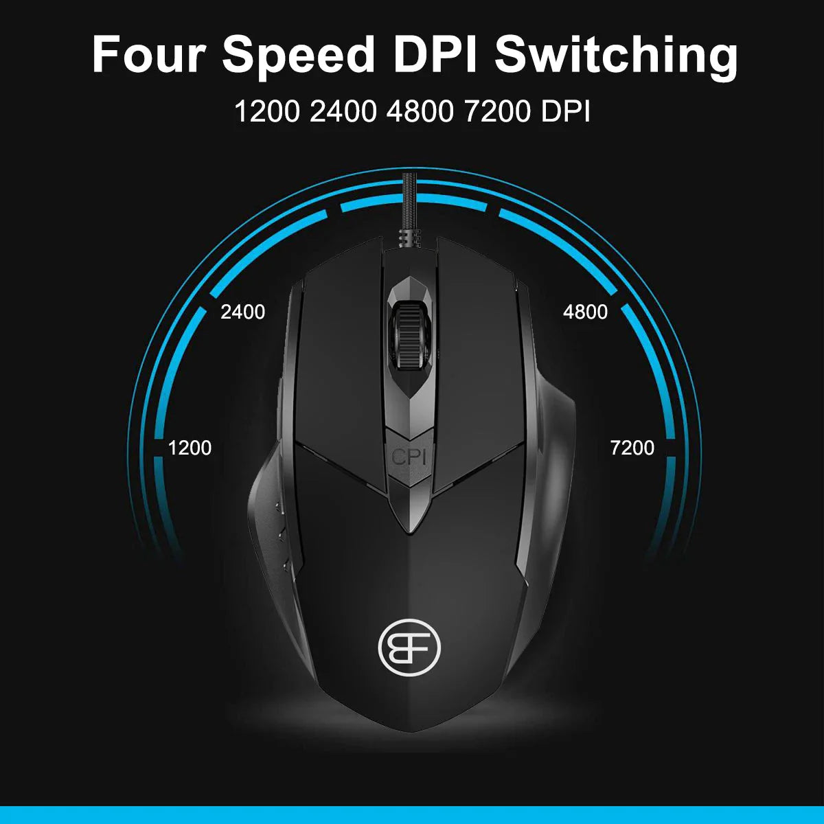 USB Wired Mouse, 7200 DPI Corded Computer Mouse with 6-Button Cord Ergonomic Mice, Officeand game Mouse for Laptop PC Desktop Nevolta