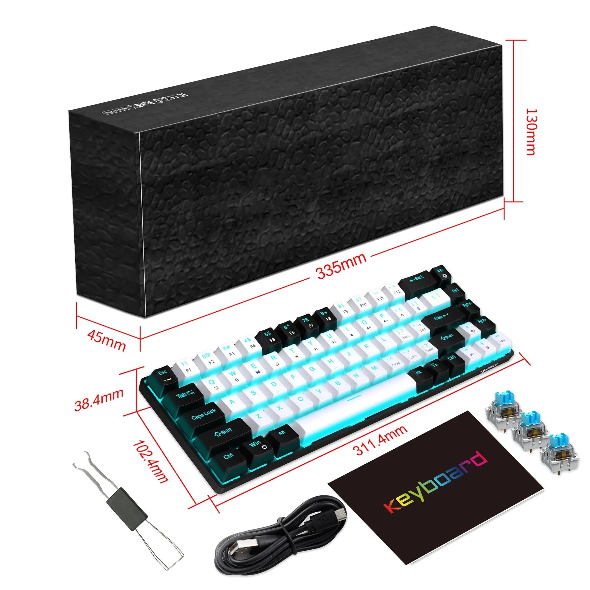 68 Keys Mechanical Keyboard Ergonomics RGB Backlit LED Hot Swappable Blue Switch Gaming Keyboard for PC Laptop Office Nevolta