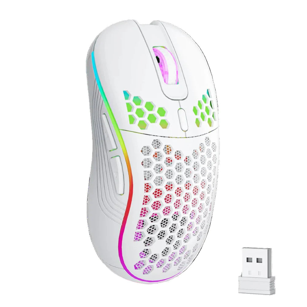 2.4G Wireless RGB Lighting Charging Mouse with Adjustable DPI Ergonomic Honeycomb Design Gaming Mouse for Desktop Laptop Nevolta