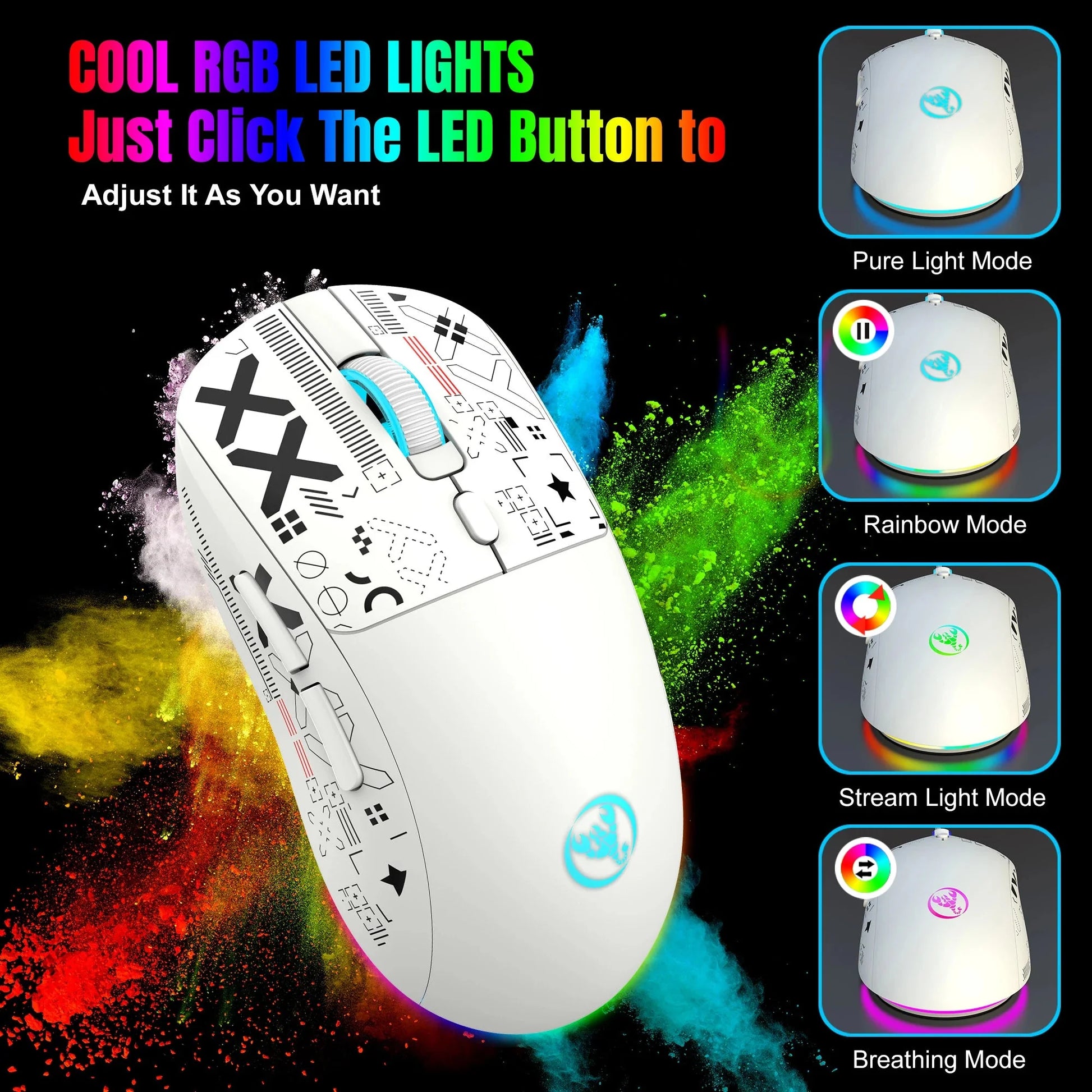 Popular HXSJ T90 2.4G 3-mode silent buttons ergonomic Colorful RGB Backlit 650mAh rechargeable wireless gaming mouse for laptop Nevolta