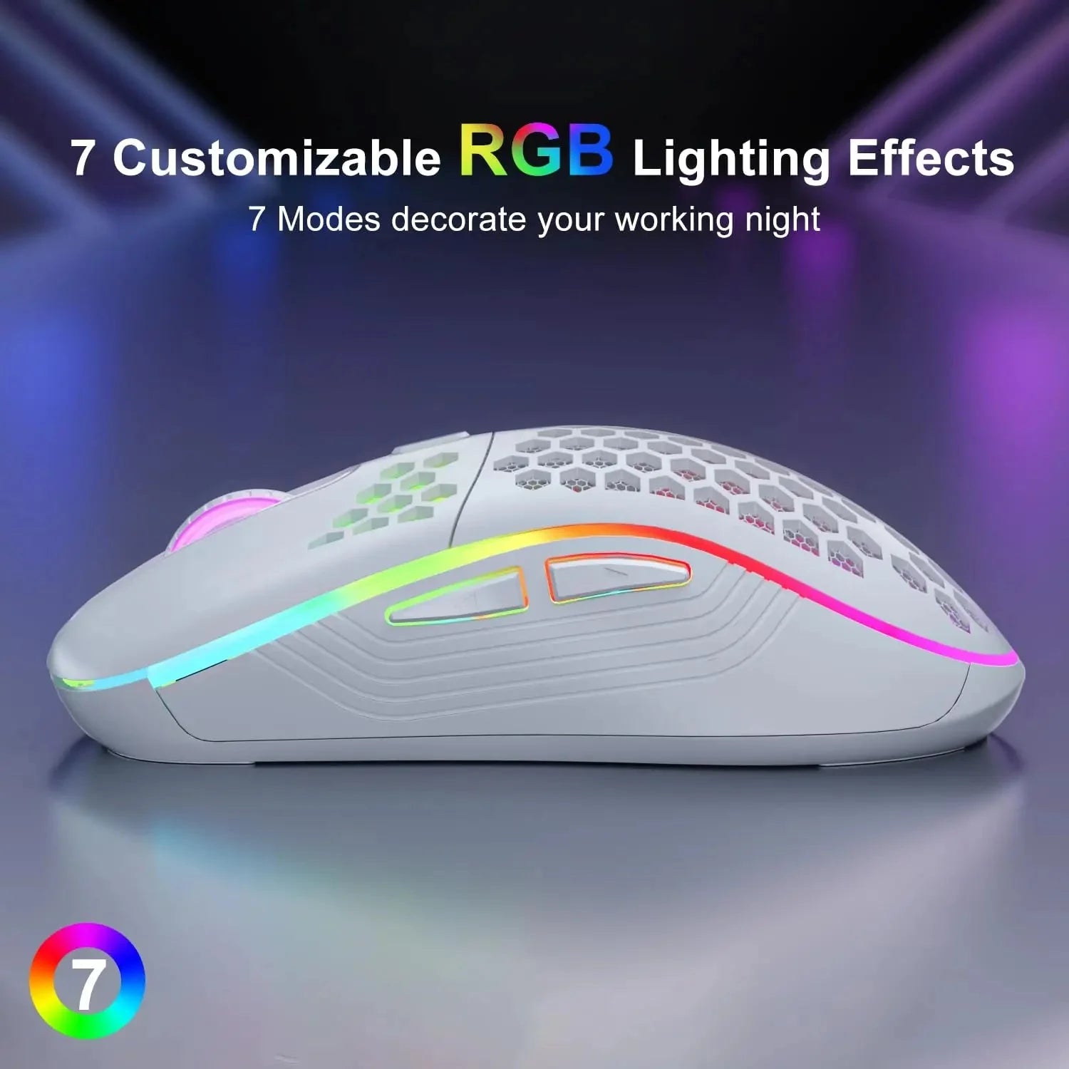 2.4G Wireless RGB Lighting Charging Mouse with Adjustable DPI Ergonomic Honeycomb Design Gaming Mouse for Desktop Laptop Nevolta