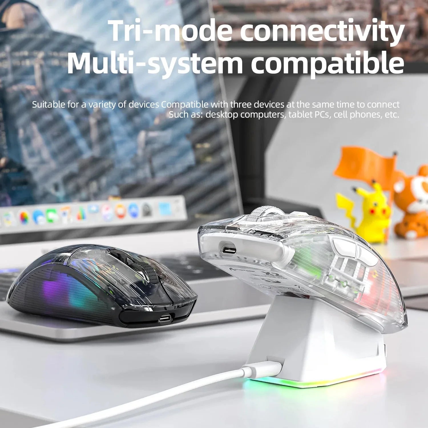 Attack Shark X2 Pro Magnetic Charging  Bluetooth Mouse, Tri-Mode , RGB Lights, Transparent, Battery Indicator, Computer Phone Nevolta