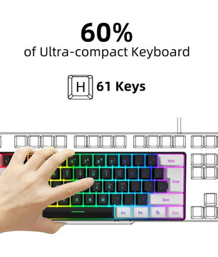 USB Wired Gaming Keyboard 61 Keys Compact Mini Office Keyboard for PC and Desktop Computer Keypad Compound Function Nevolta