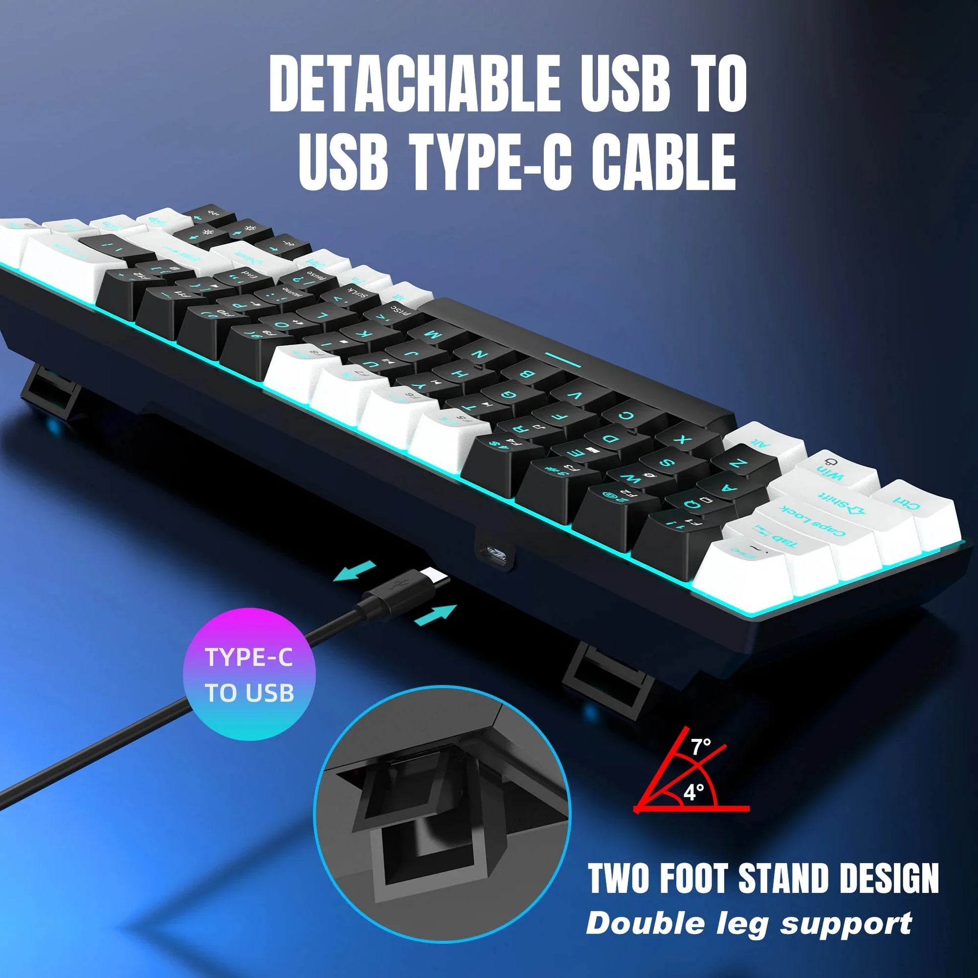 68 Keys Mechanical Keyboard Ergonomics RGB Backlit LED Hot Swappable Blue Switch Gaming Keyboard for PC Laptop Office Nevolta