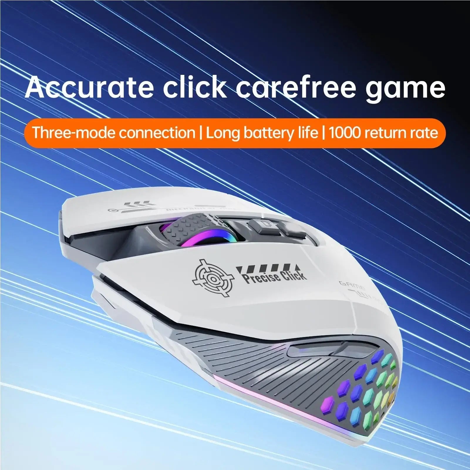 RGB Gaming Mouse – Wired, Bluetooth & 2.4G Wireless, 3-Mode Ergonomic for PC & Laptop - Nevolta