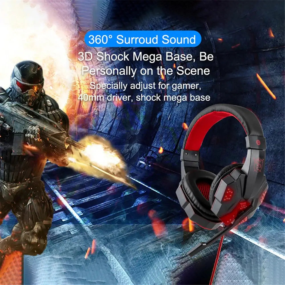 Wired Gaming Headphones With LED Light Noise-cancelling Gamer Headset With Microphone for PC Computer Laptop For PS4 PS5 Xbox Nevolta