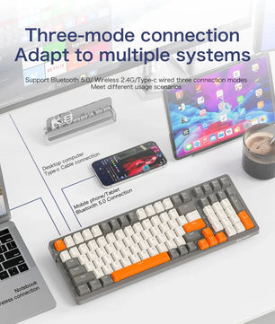 K8 100 Key Wireless Mechanical Keyboard Tri-mode Connection,Full Key Hot Swap,lighting Effects,Gasket Muffler Structure, Laptops Nevolta