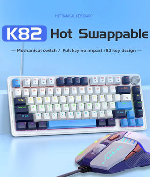75% Mechanical Keyboard Wired with Media Knob, APAYADO Black Gaming Keyboard,Hot-Swap,ABS Cap Transparent Character Backlighting Nevolta