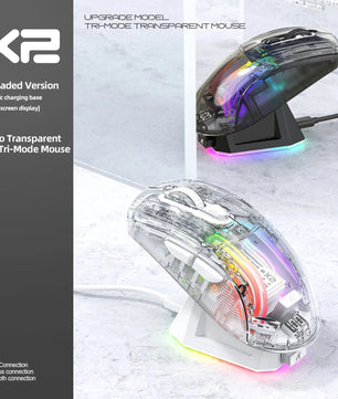 Attack Shark X2 Pro Magnetic Charging  Bluetooth Mouse, Tri-Mode , RGB Lights, Transparent, Battery Indicator, Computer Phone Nevolta
