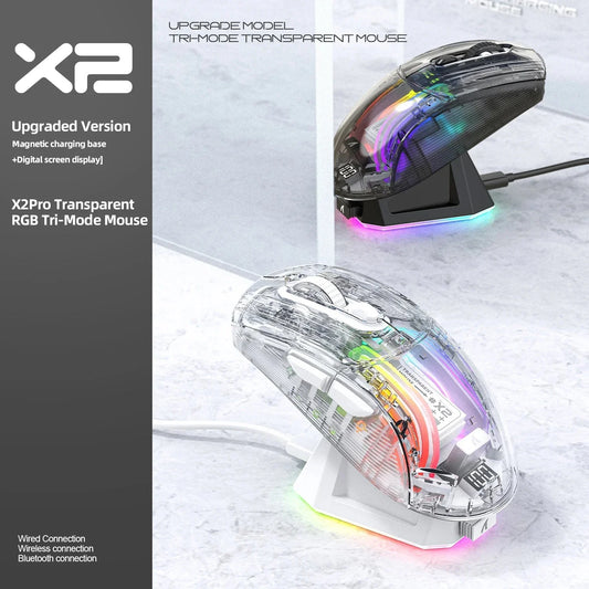 Attack Shark X2 Pro Magnetic Charging  Bluetooth Mouse, Tri-Mode , RGB Lights, Transparent, Battery Indicator, Computer Phone Nevolta