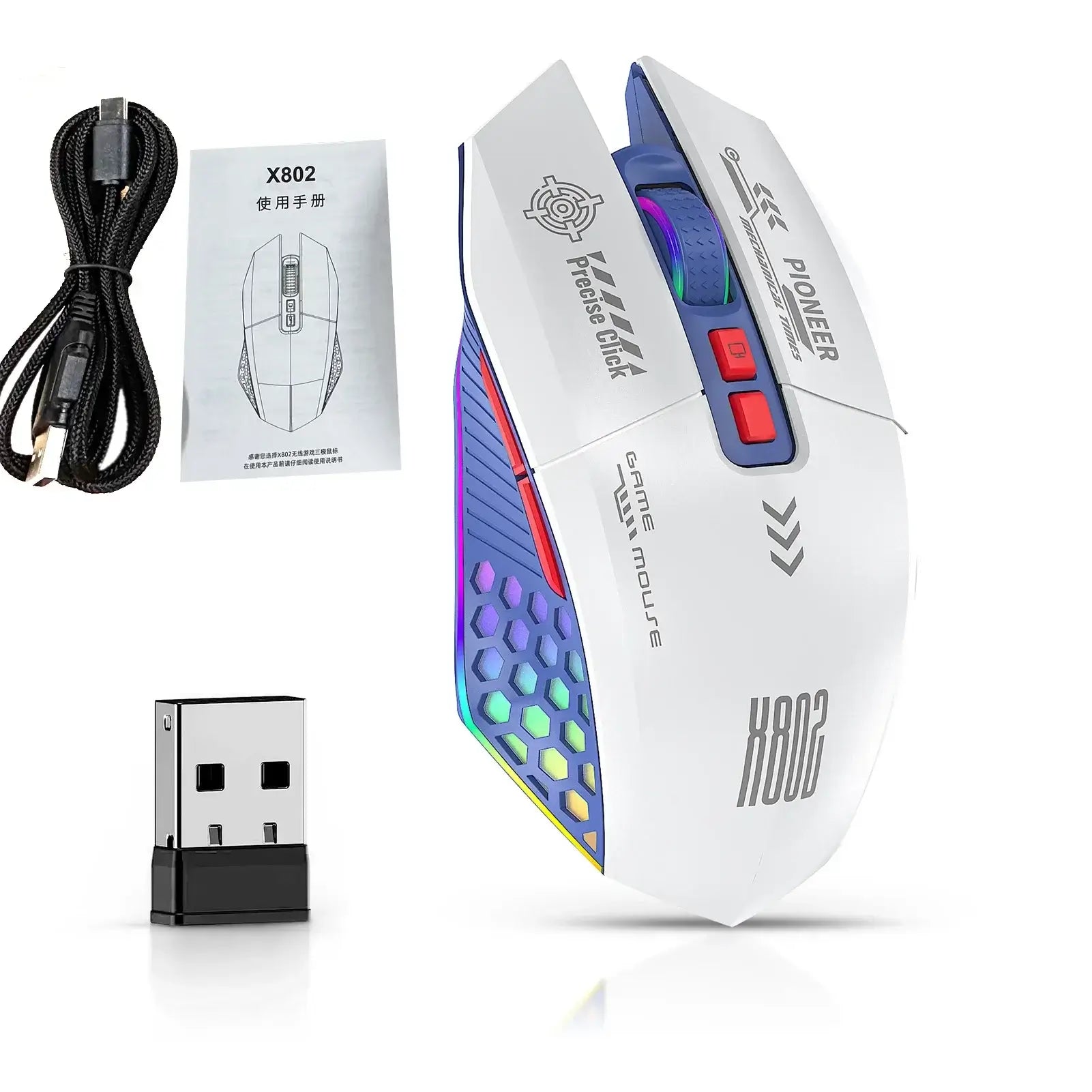 RGB Gaming Mouse – Wired, Bluetooth & 2.4G Wireless, 3-Mode Ergonomic for PC & Laptop - Nevolta