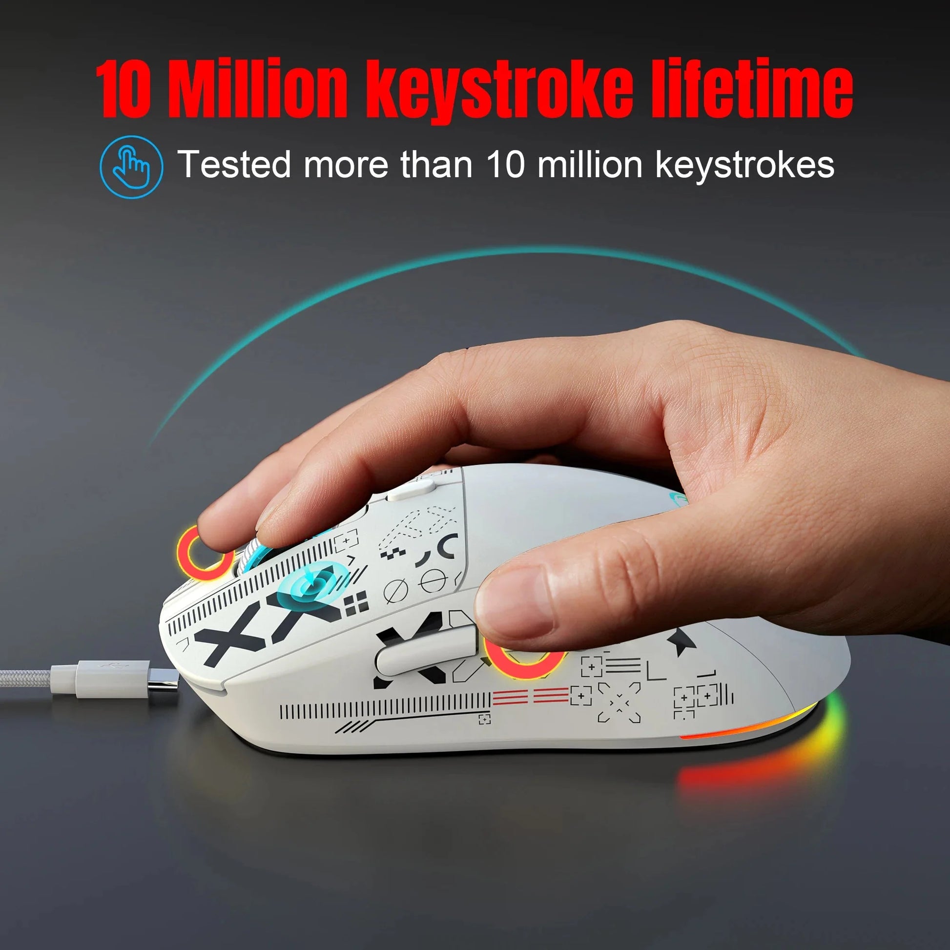 Popular HXSJ T90 2.4G 3-mode silent buttons ergonomic Colorful RGB Backlit 650mAh rechargeable wireless gaming mouse for laptop Nevolta