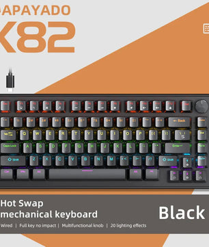 75% Mechanical Keyboard Wired with Media Knob, APAYADO Black Gaming Keyboard,Hot-Swap,ABS Cap Transparent Character Backlighting Nevolta