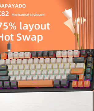 75% Mechanical Keyboard Wired with Media Knob, APAYADO Black Gaming Keyboard,Hot-Swap,ABS Cap Transparent Character Backlighting Nevolta