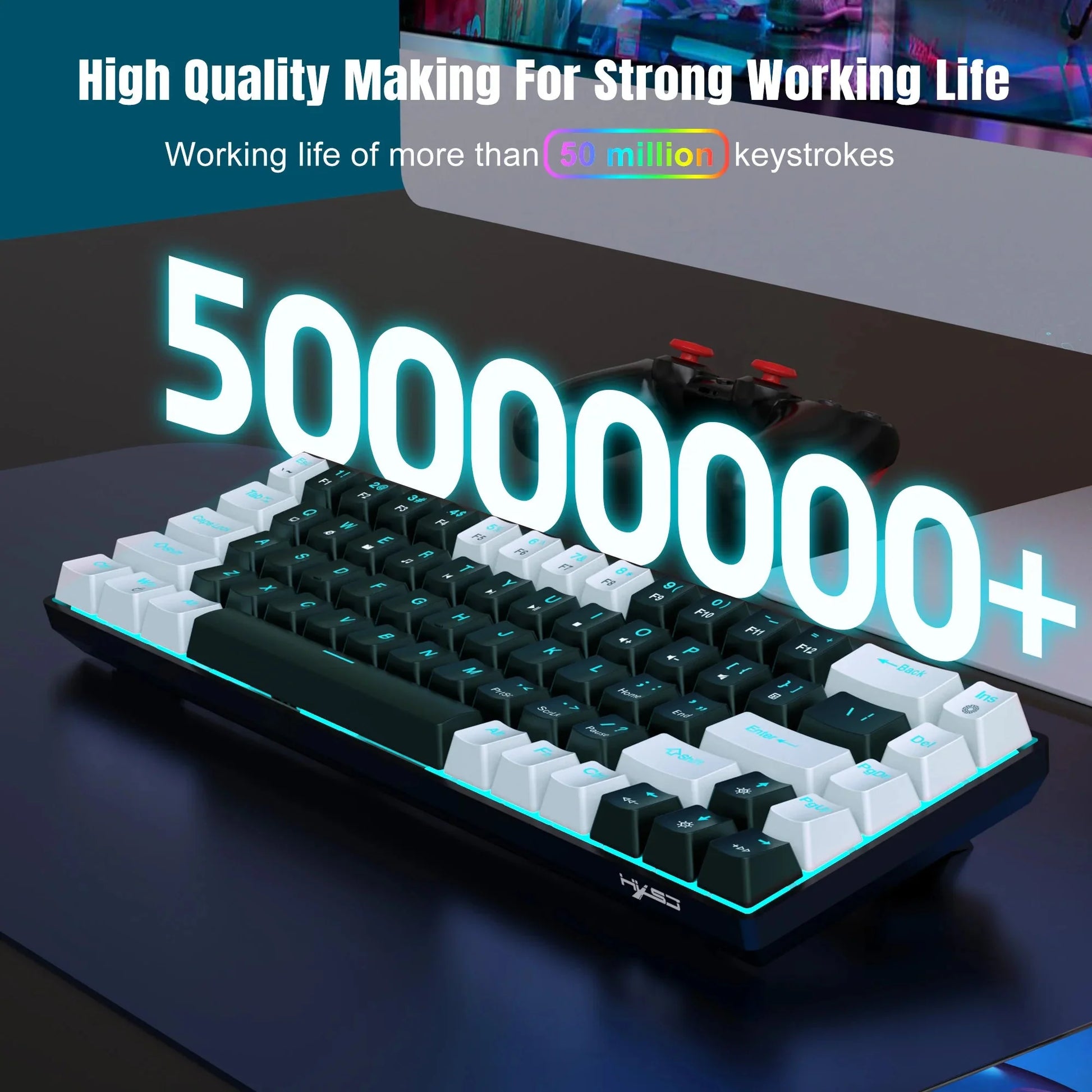 68 Keys Mechanical Keyboard Ergonomics RGB Backlit LED Hot Swappable Blue Switch Gaming Keyboard for PC Laptop Office Nevolta