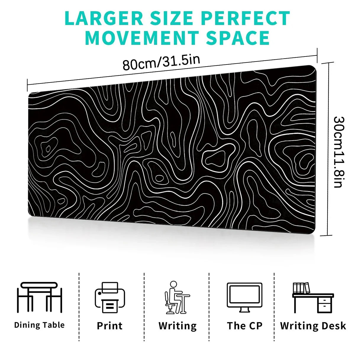 Gaming Mouse Pad Large Keyboard Pad – 31.5 x 11.8in Topographic Design - Nevolta
